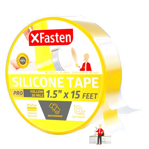 XFasten Self-fusing Silicone Tape Pro, Yellow, 1.5-Inch x 15-Feet, 30mils Extreme Silicone Repair Tape for Leaky Pipe Drain, Tool Grip, Electrical Tape | PVC Pipe Leak Water Seal Tape Non-Reactive