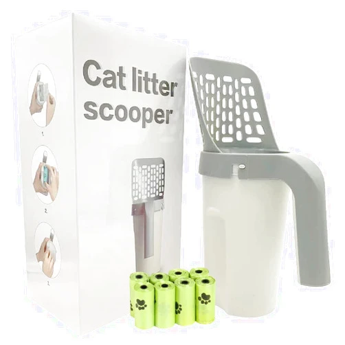 HMAMOR Cat Litter Scoop with Bag Holder, Integrated Detachable Deep Cat Litter Shovel with Poop Sifting and 120 Litter Bags