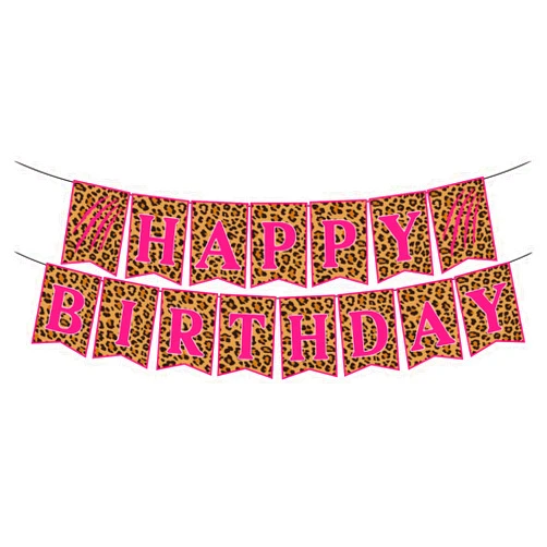 MELD Pink Cheetah Happy Birthday Banner Pre-strung Leopard Print Birthday Banner for Women Girl Cheetah Birthday Decorations Leopard Party Supplies