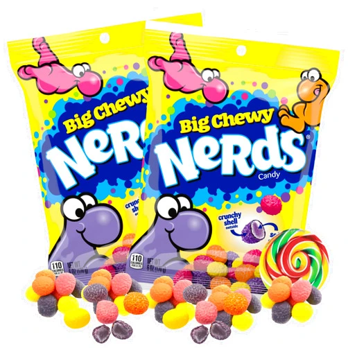 Needzo Nerds Assorted Fruit Flavored Big Chewy Candies, Crunchy on the Outside, Soft on the Inside, Bulk Movie Theater Candy and Gift Basket Stuffers, Pack of 2, 6 Ounces Each
