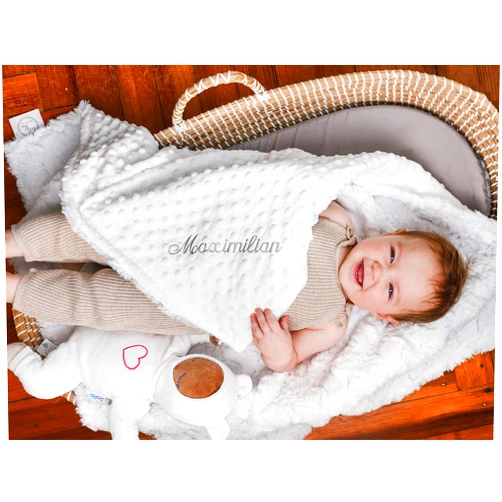 Baby Boos Designs White Glacier and White Dot Baby Blanket, Personalized Baby Blanket, Baby Blanket, baby shower gift, Double Minky Plush baby blanket, Newborn Baby Blanket Gift, Minimalist Baby Shower