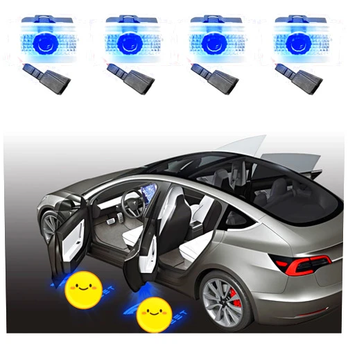 RCBDCYGJ No Fade LED Logo Projector Puddle Lights Ultra-Bright Welcome Light 3D Laser Ghost Shadow Light Compatible with Tesla Model 3 S Y X Accessories (Blue)
