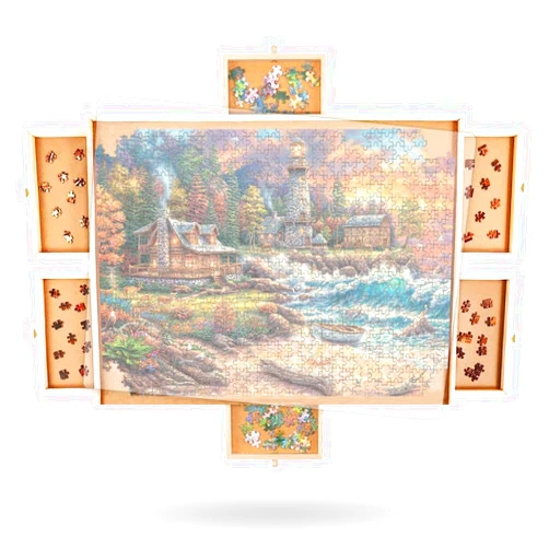 Beyond Innoventions 2000 Piece Wooden Jigsaw Puzzle Board -6 Drawers, Rotating Puzzle Table | 41.5” X 30” Jigsaw Puzzle Table | Puzzle Cover Included - Portable Puzzle Tables for Adults and Kids by Beyond Innoventions