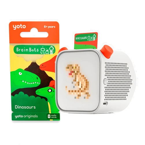 Yoto Player (3rd Gen.) + BrainBots: Dinosaurs Bundle – Kids Bluetooth Audio Speaker, All-in-1 Screen-Free Device for Stories Music Podcasts Radio White Noise Thermometer Nightlight Ok-to-wake Clock