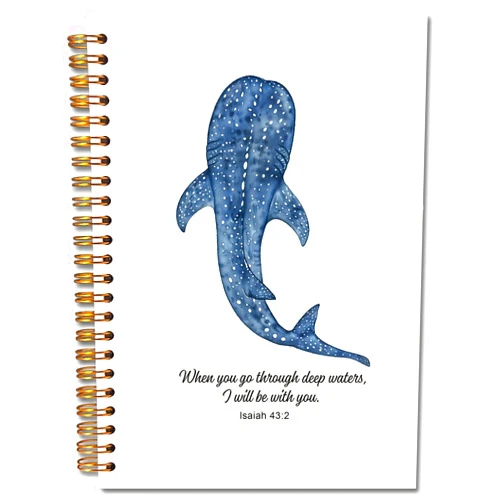 JINYO Whale Shark Christian Notebook for Women Men, Isaiah 43:2 Bible Journaling Notebook, Religious Prayer Journal for Woman, Church Notes Journal, Scripture Spiral Notebooks 5.5x8.3 Inch(Beige)