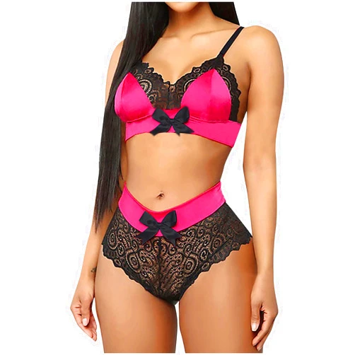 VZ2021 Sexy Lingerie for Women,Two Piece Sheer Matching Bra and Panty Set Valentine Day Lace Bralette Strappy Mesh Negligee
