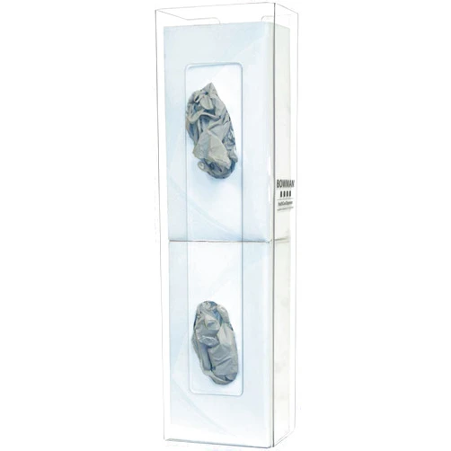Bowman Dispensers Glove Box Dispenser - Double - Space Saver Holds Two Boxes of Gloves Two-Way Keyholes for Vertical or Horizontal Wall mounting Clear PETG Plastic Made in The USA Dims: 4.08”L x 5.7”W x 20.10”H