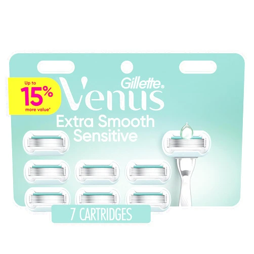 Venus Gillette Venus Extra Smooth Sensitive Women’s Razor Blades for Sensitive Skin, 5-Bladed Razor Refills, 7 Count