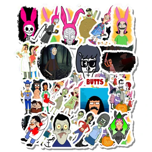 Philevathan 24 Pcs Stickers Pack Funny Sticker Wall Bobs Aesthetic Burgers Vinyl Horror Colorful Waterproof Decal for Bottle Guitar Luggage Car Bumper Laptop, White, 8.5 x 11 inch