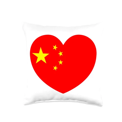 Heart Shaped Chinese Flag China Love Design Heart Shaped Chinese Flag China Love Patriotic Design Throw Pillow, 16x16, Multicolor