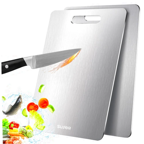 SUFOR 2 Pack Titanium Cutting Board - 100% Pure Titanium Cutting Boards For Kitche,Easy to clean, Double-sided food-grade Cutting Board For Cutting Meats, Fruits And Vegetables,15 * 11
