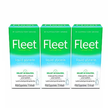 Fleet Liquid Glycerin Suppositories for Adult Constipation, 4 Count ( Pack of 3)