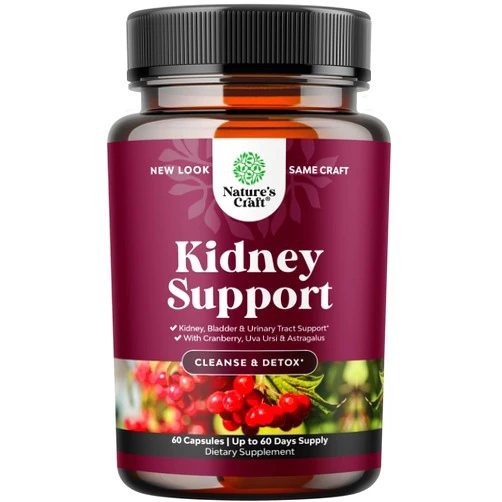 Natures Craft Kidney Support Supplement - High Strength Kidney Cleanse, Detox & Repair Cranberry Extract Capsules with Uva Ursi, Stinging Nettle & Java Tea - Urinary Tract Health & Bladder Cleanse Support - 60 Caps