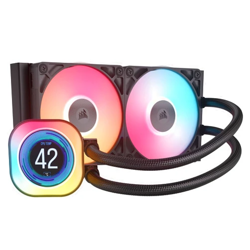 CORSAIR iCUE Link Titan 240 RX LCD Liquid CPU Cooler – 240mm AIO – Low-Noise – FlowDrive Cooling Engine – Intel LGA 1851/1700, AMD AM5/AM4 – 2X RX120 RGB Fans – iCUE Link System Hub Included – Black