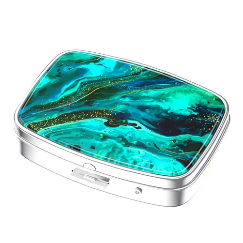 Nipichsha Pill Box, Small Pill Case for Purse & Pocket, Cute Medicine Organizer Travel Pillbox, Portable Pill Container Holder to Hold Vitamins, Medication, Fish Oil and Supplements(Ocean Marble)