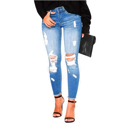 KUNMI Women's Skinny Ripped Trendy Jeans Distressed Stretchy Denim Pants