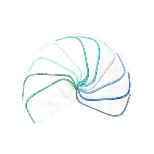 Gina's Soft Cloth Shop 1 Ply Organic Cotton Flannel Washable Baby Wipes 8 x 8 Inches Set of 10 Blues and Greens Handmade in the USA!
