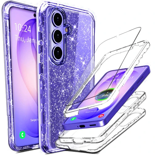 Coolwee Full Protective for Galaxy S26 Heavy Duty Hybrid 3 in 1 Rugged Shockproof Women Girls for Samsung Galaxy S26 6.3 inch 5G Shiny Clear Glitter Bling Sparkle