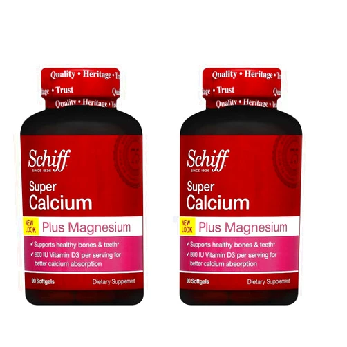 Schiff Super Calcium 1200mg Plus Magnesium with Vitamin D3, 90 softgels - Calcium Supplement (Pack of 2)