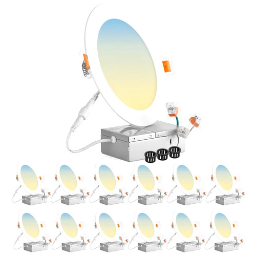 FORT LED Recessed Lighting 6 Inch with Junction Box 12 Pack, Ultra-Thin 5CCT 2700K/3000K/4000K/5000K/6000K Selectable, 15W Eqv 140W, Dimmable LED Can Lights, 1350LM High Brightness Downlight ETL
