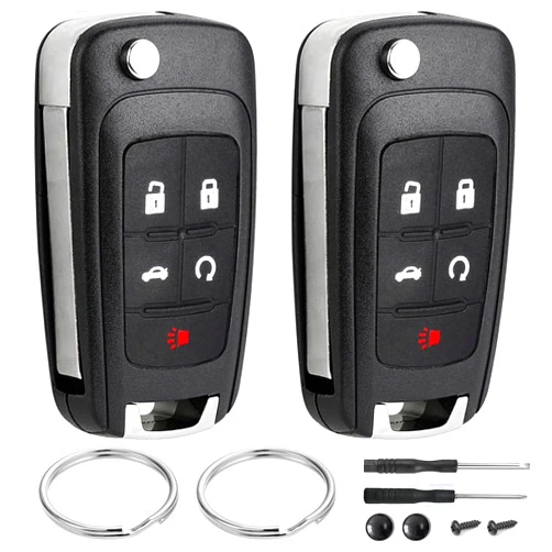 JJCHQ 2 Pcs 5 Button Keyless Entry Remote Flip Key Fob Replacement for Chevy Cruze Camaro Impala Sonic Equinox GMC Terrain Buick Regal Lacrosse Verano Encore 2019 2018 2017 2016 2014 2015 2013 2012-2010