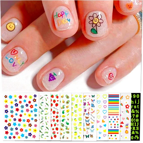 IDDFEVE 18 Sheets Kids Nail Stickers, Cute Nail Decals for Women and Little Girls, 3D Self-Adhesive DIY Nail Art Design Decoration (Sky)