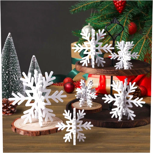 Vellibring Christmas Wooden Decoration 6 Set 3D Snowflakes Centerpiece Xmas Snowflake Signs for Tabletop Decor Photo Props Home Party Supplies