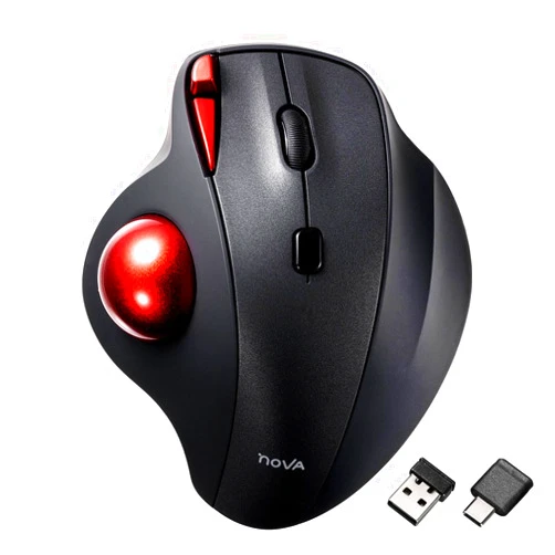 SANWA 2.4G Wireless Trackball Mouse, Optical Ergonomic Rollerball Mice, Programmable Silent Buttons, USB-A & Type-C Receiver, Thumb Control, 4 DPI, Rechargeable Compatible for PC, Mac, Windows, Laptop