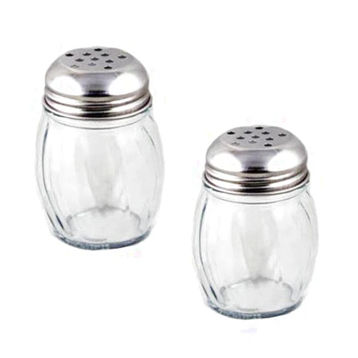 Update International SK-RPF New 6 oz. Swirl Glass Cheese Shaker, Pepper Spice Shaker with Perforated Stainless Steel Lid (Pack of 2)