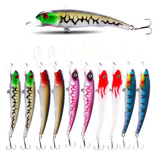 Sougayilang Hard Fishing Lures Deep Diving Minnow Bass Crankbaits with Large Fish Tongue,Treble Hook Life-Like Swimming Trout Fishing Tackle for Bass Fishing Pack of 10PCS