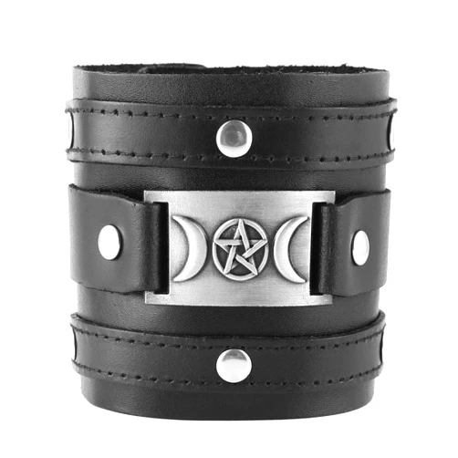 HZMAN Leather Bracelets for Men Viking Retro Wide Cuff Bracelet Black Leather Wristband Bracelet Jewelry Gift