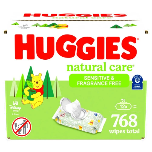 Huggies Natural Care Sensitive Baby Wipes, Unscented, Hypoallergenic, 99% Purified Water, 12 Flip-Top Packs (768 Wipes Total)