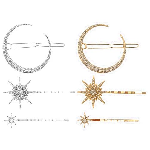 Beaupretty 6pcs Star Hair Clips Moon Hair Barrettes Snowflake Bobby Pins Rhinestone Metal Alloy Hair Accessories for Women