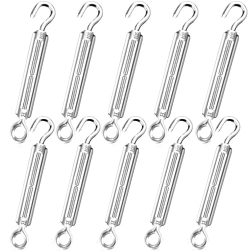 AOOCY M5 Turnbuckle, Hook and Eye Stainless Steel for Wire Rope Tension, Railing, String Light Hanging Guide, Sun Shade Hardware Kit (10 Pack)