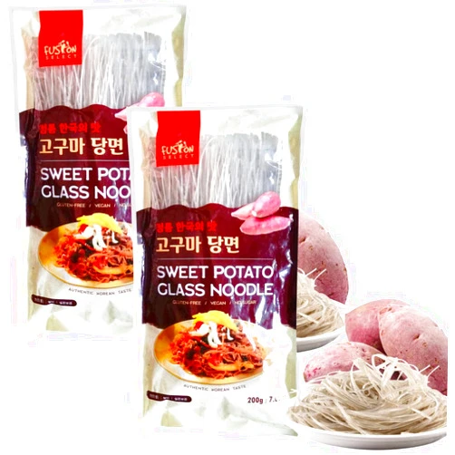 Fusion Select 2 Packs Sweet Potato Glass Noodles - Zero-Fat, Low-Calorie, No-Sodium Diet-Friendly, Gluten-Free, Vegan, Stir-Fry, Dumplings, Hot Pot - For Chinese, Korean Recipes - 7.05oz
