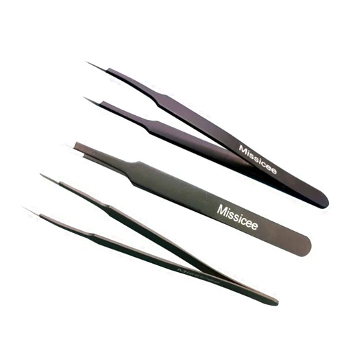 Missicee Eyelash Extensions Tweezers Set, False Lash Tweezers Eyelash Applicator Tool Stainless Steel Precision Tweezers for Eyelash Extension