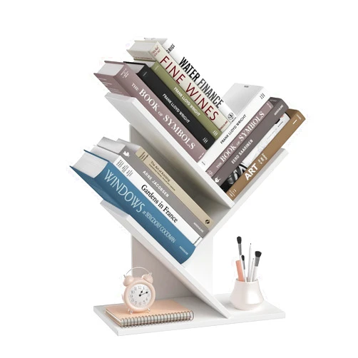 ZRWD Tree Bookshelf, 3-Tier Book Storage Organizer Shelves Floor Standing Bookcase, Wood Storage Rack for Office Home School Shelf Display for Cd/Magazine（White）