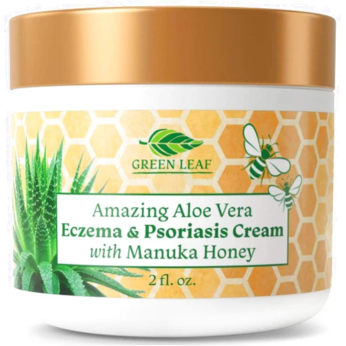 Green Leaf Naturals Manuka Honey Eczema Cream (2oz) Moisturizing Lotion Treatment For Psoriasis Relief - Itchy, Dry Skin Rash Healing Ointment - Skin Soothing Moisturizer For Kids, Adults, Baby Ultra Strength Honey Creme