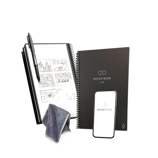 Rocketbook Core Reusable Spiral Notebook, Executive Size 6x8.8, Black - Dotted Pages, App-Connected, Erasable, Durable Cover, Ideal for School, Work, and Creative Projects