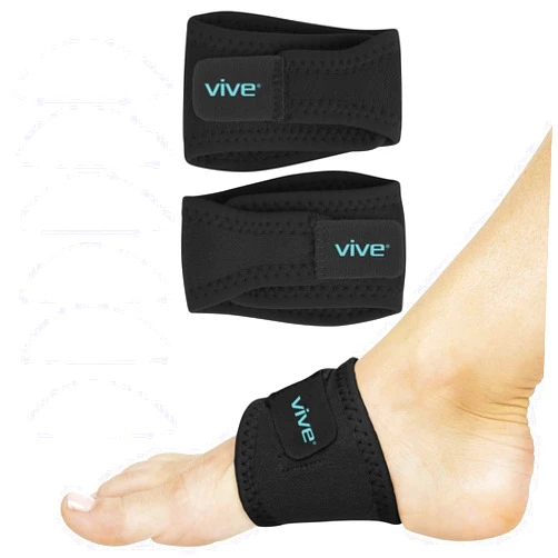 Vive Foot Arch Support Brace (Pair) - Wrap Corrector for Flat Feet, Plantar Fasciitis, Pain Relief, Fallen Arches - Compression Sleeve Strap, Gel Bands Inserts For Women & Men - Wear Under Socks