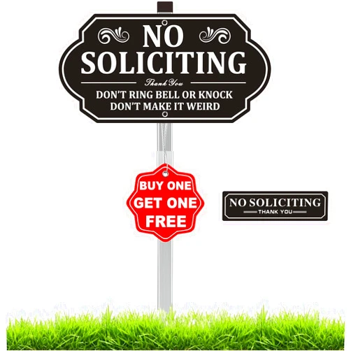 KooMate Heavy-Duty No Soliciting Sign for House, Effective Dual-Sign Defense, Aluminum No Soliciting Yard Sign with Stake, Metal No Silication Sign for Home Outdoor, No Soliciting Don't Make It Weird, Don't Ring Bell or Knock (14