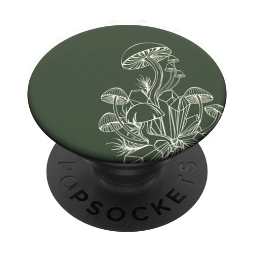 LOU Mushroom Art Co. Minimalist Line Art Aesthetic Celestial Mushroom Dark Green PopSockets Adhesive PopGrip