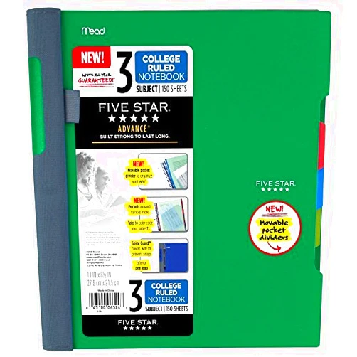 Five Star Advance Spiral Notebook + Study App, 3 Subject, College Ruled Paper, 8-1/2