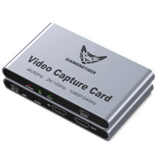 DiamondTiger HDMI Capture Card for Streaming and Recording - 4K@60HZ, 1080P@240HZ,HDR VRR Passthrough Near-Zero Latency Video Capture Card for PS5, Xbox Series X/S, Nintendo in OBS™, Twitch,YouTube