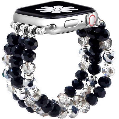 Newlibery Bracelet Beaded-Bands Compatible with Apple Watch Series 9 8 7 6 5 4 3 2 1 SE, Women Fashion Handmade Elastic Stretch Strap for iWatch Bands 38mm 40mm 41mm 42mm 44mm 45mm 49mm