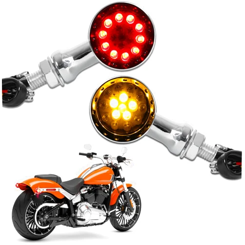 DREAMIZER Chrome Motorcycle Turn Signals 15 LEDs Bullet Front Rear Indicator Lights Amber Red Light Compatible for Harley Cruiser Softail StreetBike Chopper Bobber Cafe Racer