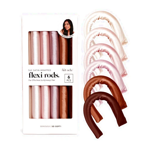 Kitsch Heatless Hair Curlers - 6 pcs Satin Flexi Rods for Overnight Blowout, No Heat Curling Rods to Sleep In, Rollers for Short Hair