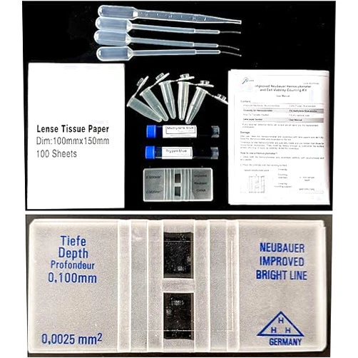 Rs' Science - Improved Neubauer Hemocytometer kit with Trypan Blue and Methylene Blue for Blood, Cell, Yeast Counting