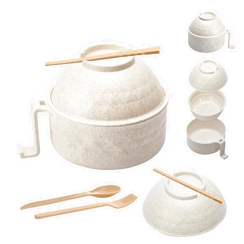 HEMULM Microwave Ramen Bowl，Ramen Noodles Bowl Set，33 Oz Ramen Cooker，with Handle Ramen Noodle Bowl with Spoon Chopsticks Fork College Dorm Room Apartment Essentials,Dishwasher-Safe (White)