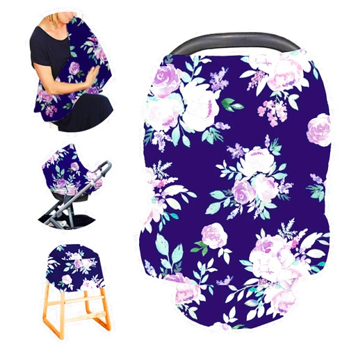 TANOFAR Carseat Cover Girls, Multiuse - Nursing Breastfeeding Covers, Purple Flower Theme, Car seat Canopy, Stretchy Soft Breathable